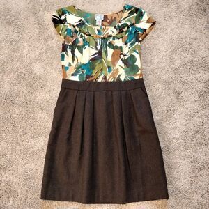 Anthropologie Tabitha Silk And Wool Blend Floral Dress w/ Flutter Sleeves Sz 12